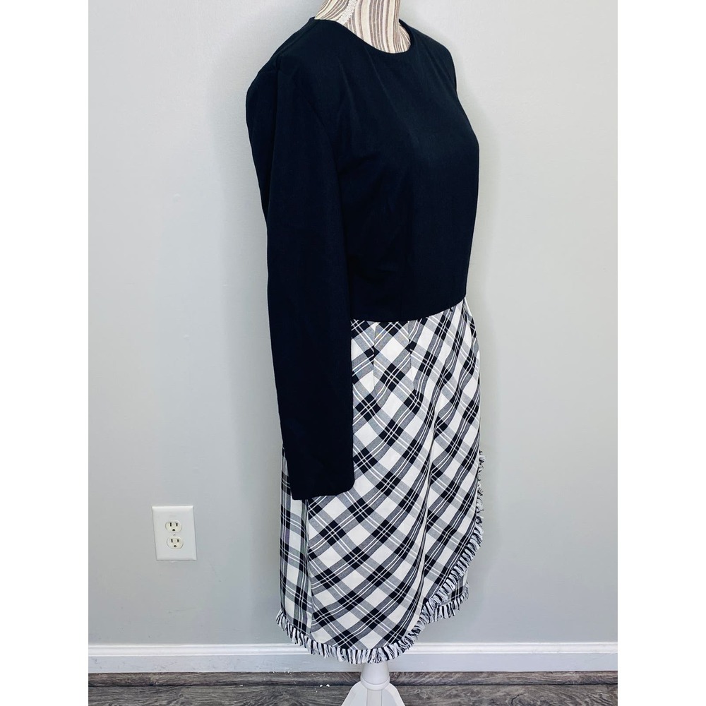 Vintage JLT Black White Faux Wrap Dress Women 12 Career Casual Mary Tyler Moore - Picture 3 of 10